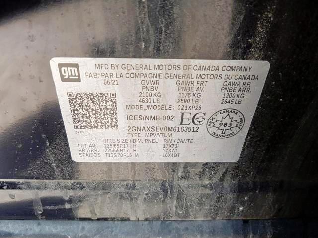 Photo 9 from auction – 2021 CHEVROLET EQUINOX LS with VIN 2GNAXSEV0M6163512