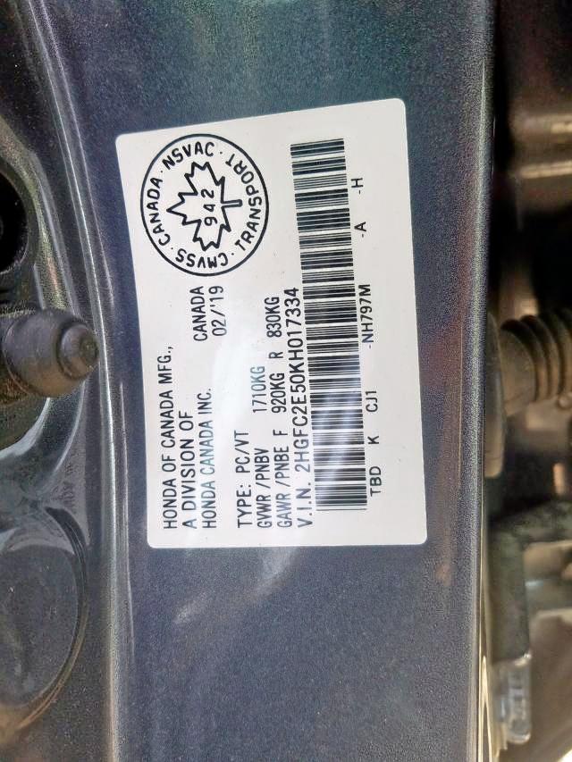 Photo 9 from auction – 2019 HONDA CIVIC LX with VIN 2HGFC2E50KH017334
