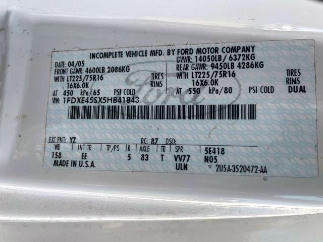 Photo 10 from auction – 2005 FORD ECONOLINE with VIN 1FDXE45SX5HB41843