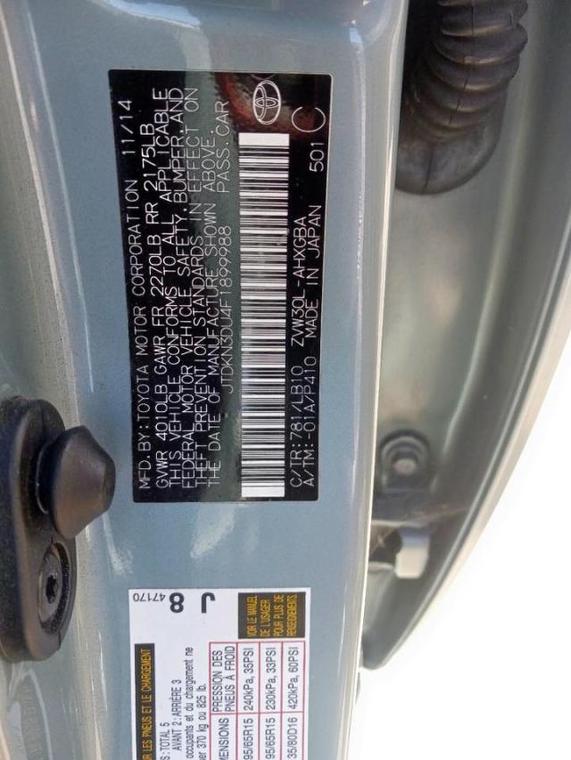 Photo 10 from auction – 2015 TOYOTA PRIUS with VIN JTDKN3DU4F1899988
