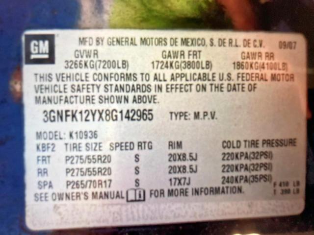 Photo 10 from auction – 2008 CHEVROLET AVALANCHE with VIN 3GNFK12YX8G142965