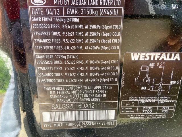 Photo 10 from auction – 2013 LAND ROVER RANGE ROVE with VIN SALGS2EF6DA121111