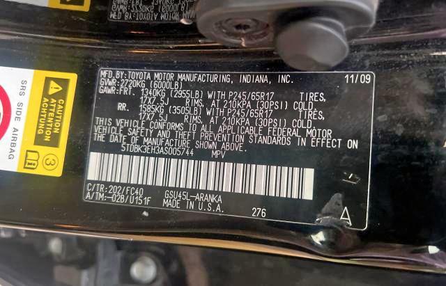 Photo 10 from auction – 2010 TOYOTA HIGHLANDER with VIN 5TDBK3EH3AS005744