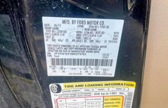 Photo 10 from auction – 2011 FORD F150 SUPER with VIN 1FTFW1EF3BKD73763
