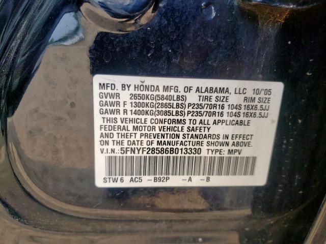 Photo 10 from auction – 2006 HONDA PILOT EX with VIN 5FNYF28586B013330