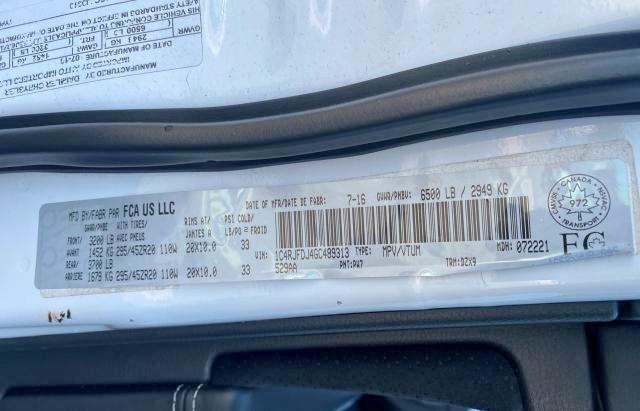 Photo 10 from auction – 2016 JEEP GRAND CHER with VIN 1C4RJFDJ4GC489313