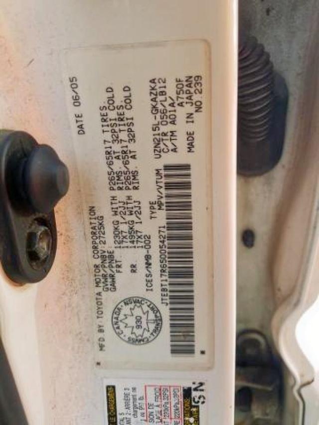 Photo 9 from auction – 2005 TOYOTA 4RUNNER LI with VIN JTEBT17R650054271
