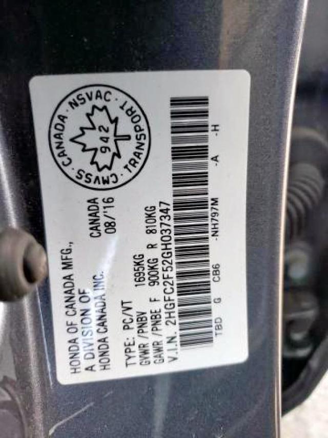 Photo 9 from auction – 2016 HONDA CIVIC LX with VIN 2HGFC2F52GH037347