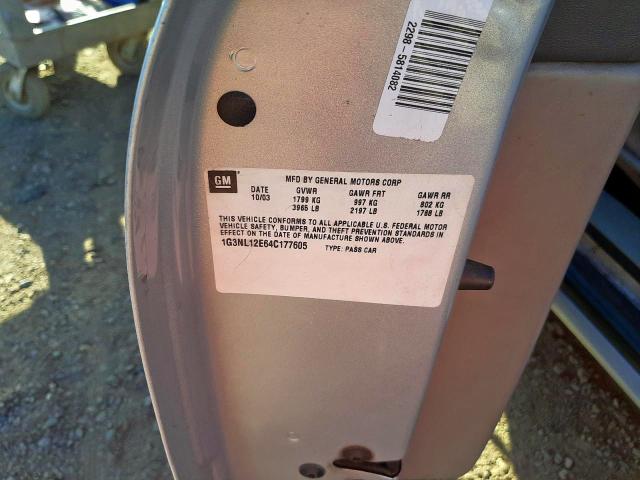 Photo 10 from auction – 2004 OLDSMOBILE ALERO GL with VIN 1G3NL12E64C177605
