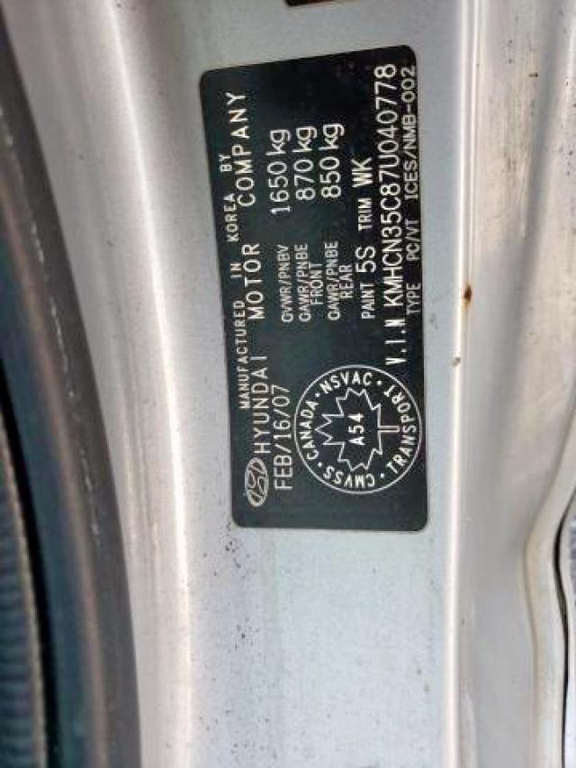 Photo 9 from auction – 2007 HYUNDAI ACCENT BAS with VIN KMHCN35C87U040778