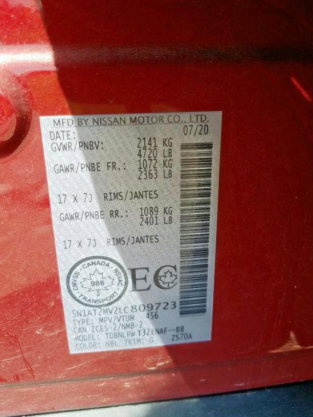 Photo 9 from auction – 2020 NISSAN ROGUE S with VIN 5N1AT2MV2LC809723