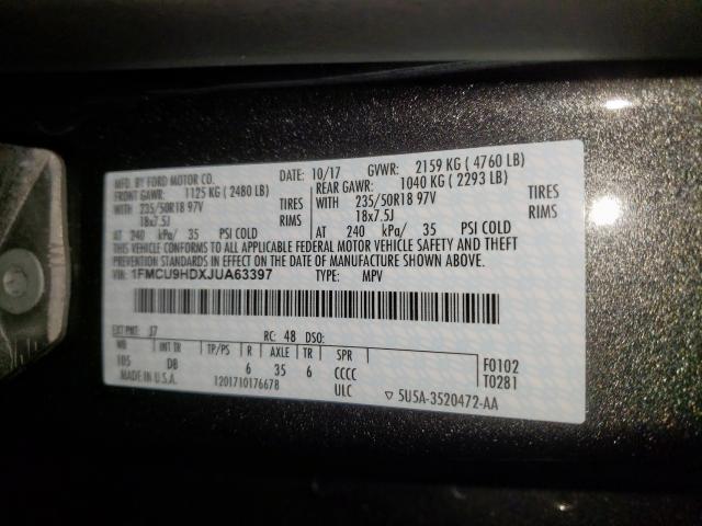 Photo 10 from auction – 2018 FORD ESCAPE SEL with VIN 1FMCU9HDXJUA63397