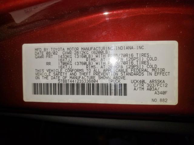 Photo 10 from auction – 2003 TOYOTA TUNDRA ACC with VIN 5TBBT44123S336804