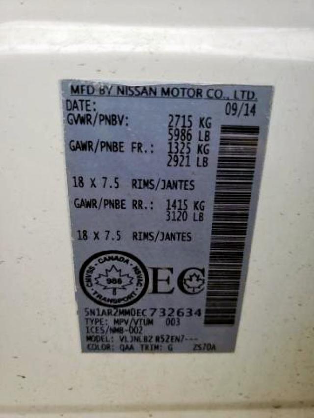 Photo 9 from auction – 2014 NISSAN PATHFINDER with VIN 5N1AR2MM0EC732634
