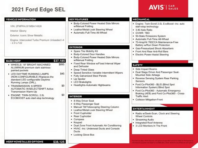 Photo 10 from auction – 2021 FORD EDGE SEL with VIN 2FMPK4J91MBA14826