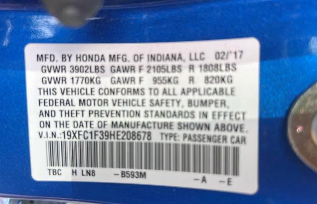 Photo 10 from auction – 2017 HONDA CIVIC EX with VIN 19XFC1F39HE208678