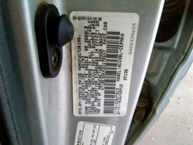 Photo 10 from auction – 2003 TOYOTA CAMRY with VIN 4T1BE32K43U178657