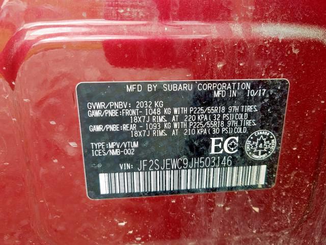 Photo 9 from auction – 2018 SUBARU FORESTER 2 with VIN JF2SJEWC9JH503146