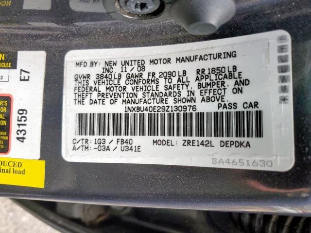 Photo 10 from auction – 2009 TOYOTA COROLLA BA with VIN 1NXBU40E29Z130976