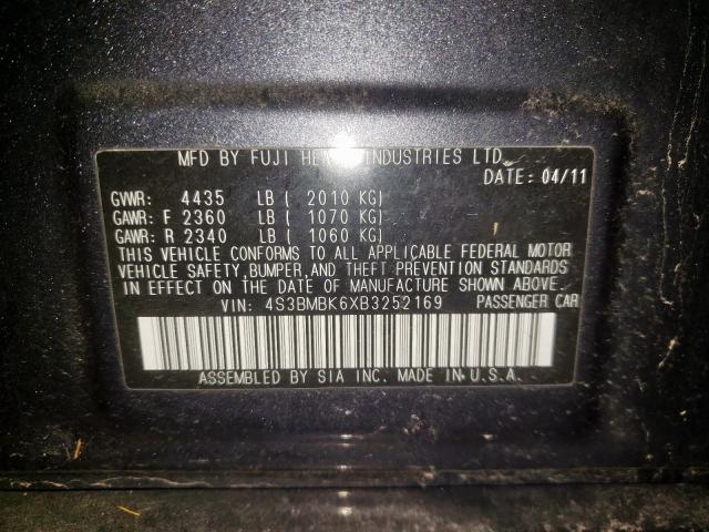 Photo 10 from auction – 2011 SUBARU LEGACY 2.5 with VIN 4S3BMBK6XB3252169