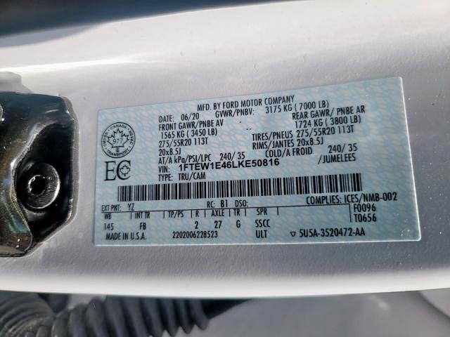Photo 10 from auction – 2020 FORD F150 SUPER with VIN 1FTEW1E46LKE50816