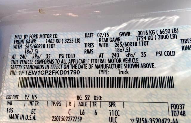 Photo 10 from auction – 2015 FORD F150 SUPER with VIN 1FTEW1CP2FKD01790