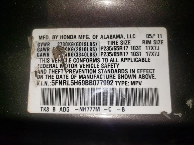 Photo 10 from auction – 2011 HONDA ODYSSEY EX with VIN 5FNRL5H69BB077992