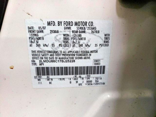 Photo 10 from auction – 2007 LINCOLN MKX with VIN 2LMDU88C17BJ25228