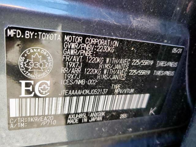 Photo 9 from auction – 2021 TOYOTA VENZA LE with VIN JTEAAAAH0MJ052137