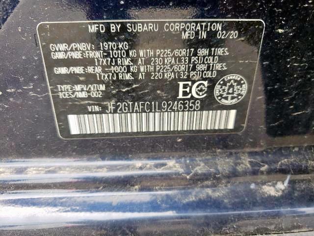 Photo 9 from auction – 2020 SUBARU CROSSTREK with VIN JF2GTAFC1L9246358