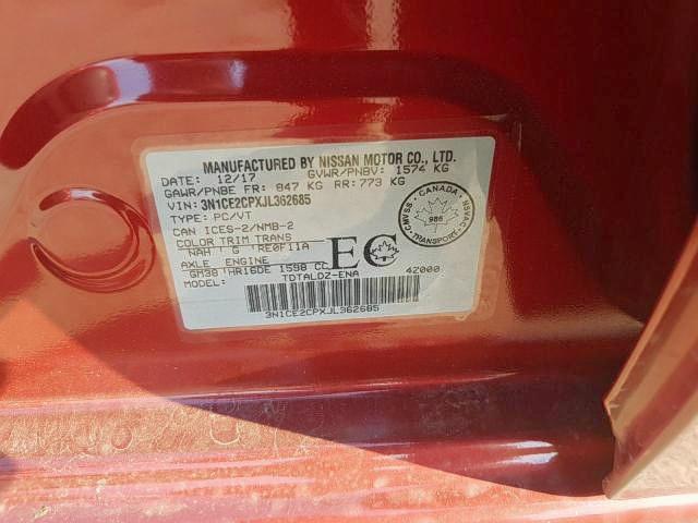 Photo 9 from auction – 2018 NISSAN VERSA NOTE with VIN 3N1CE2CPXJL362685