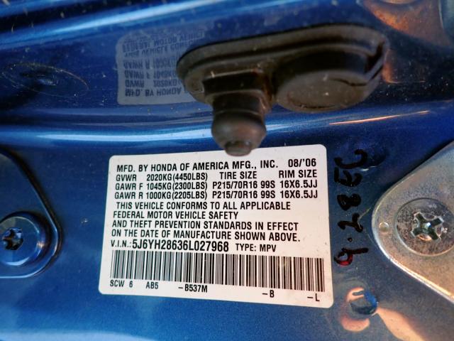 Photo 10 from auction – 2006 HONDA ELEMENT EX with VIN 5J6YH28636L027968