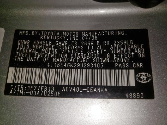 Photo 10 from auction – 2009 TOYOTA CAMRY BASE with VIN 4T1BE46K29U293105