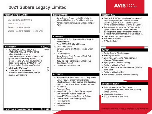 Photo 10 from auction – 2021 SUBARU LEGACY LIM with VIN 4S3BWAN63M3012318