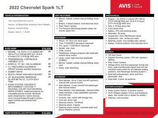 Photo 10 from auction – 2022 CHEVROLET SPARK 1LT with VIN KL8CD6SA7NC016219