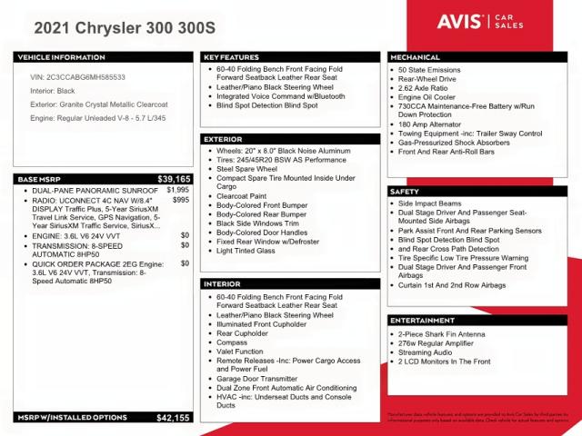 Photo 10 from auction – 2021 CHRYSLER 300 S with VIN 2C3CCABG6MH585533