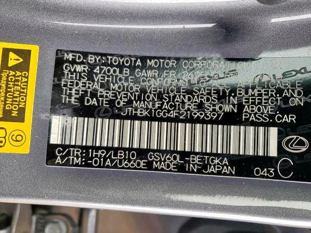 Photo 10 from auction – 2015 LEXUS ES 350 with VIN JTHBK1GG4F2199397