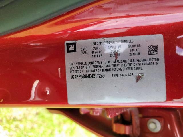 Photo 10 from auction – 2014 BUICK VERANO with VIN 1G4PP5SK4E4217259