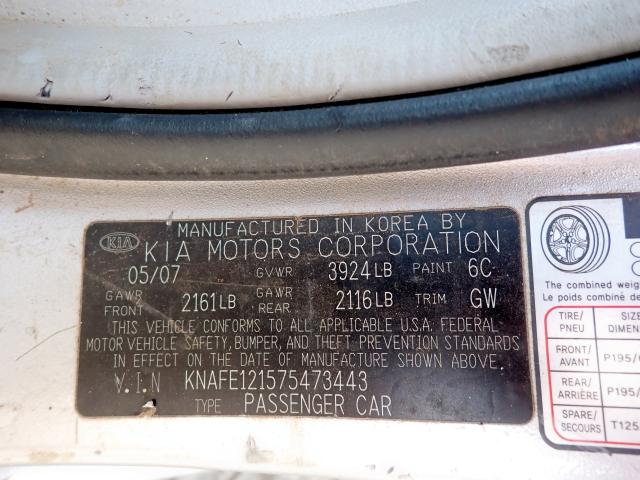 Photo 10 from auction – 2007 KIA SPECTRA EX with VIN KNAFE121575473443