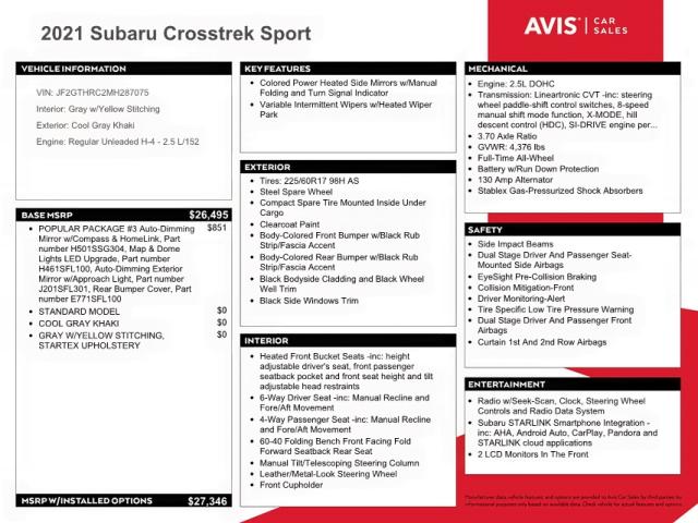 Photo 10 from auction – 2021 SUBARU CROSSTREK with VIN JF2GTHRC2MH287075