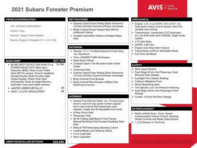 Photo 10 from auction – 2021 SUBARU FORESTER P with VIN JF2SKAJC8MH466947