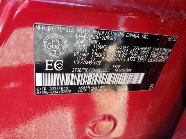 Photo 9 from auction – 2013 TOYOTA RAV4 LE with VIN 2T3BFREV0DW065853