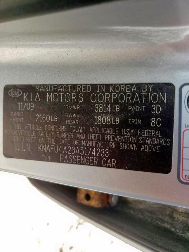 Photo 10 from auction – 2010 KIA FORTE EX with VIN KNAFU4A23A5174233