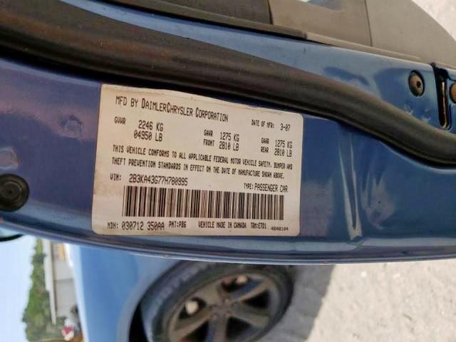 Photo 10 from auction – 2007 DODGE CHARGER SE with VIN 2B3KA43G77H780995