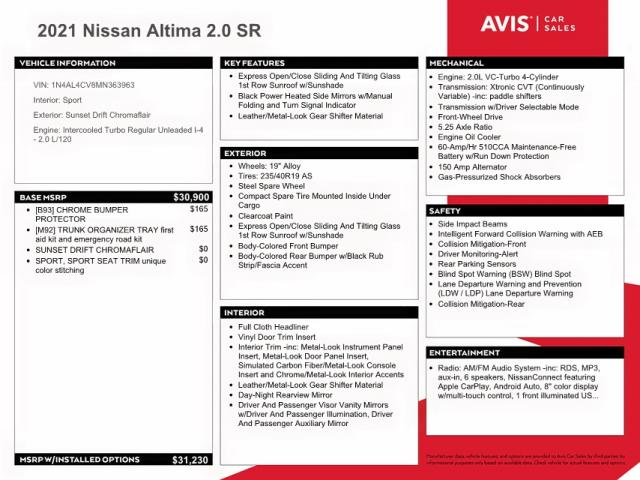 Photo 10 from auction – 2021 NISSAN ALTIMA SR with VIN 1N4AL4CV8MN363963