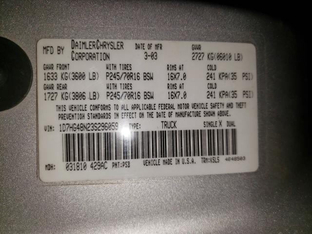 Photo 10 from auction – 2003 DODGE DAKOTA QUA with VIN 1D7HG48N23S296059