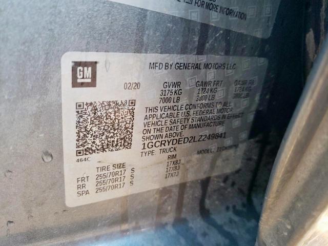 Photo 10 from auction – 2020 CHEVROLET SILVERADO with VIN 1GCRYDED2LZ249841