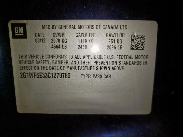 Photo 10 from auction – 2012 CHEVROLET IMPALA LS with VIN 2G1WF5E33C1270785