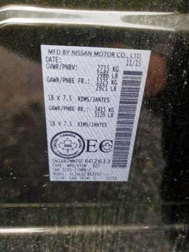 Photo 9 from auction – 2016 NISSAN PATHFINDER with VIN 5N1AR2MM7GC602613