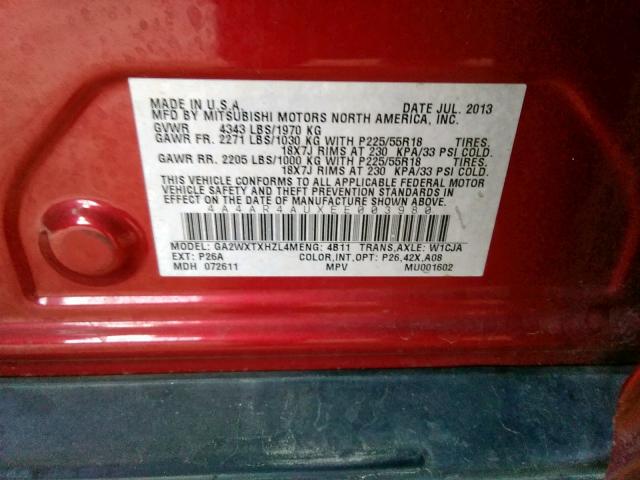 Photo 10 from auction – 2014 MITSUBISHI OUTLANDER with VIN 4A4AR4AUXEE003980